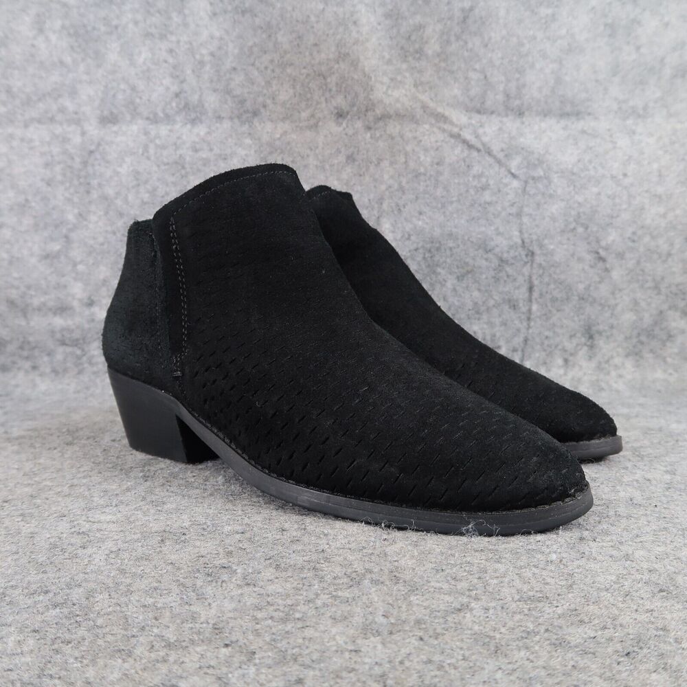 Lucky Brand Shoes Womens 8 Ankle Boot Leather Black Perforated Block Heel Bootie